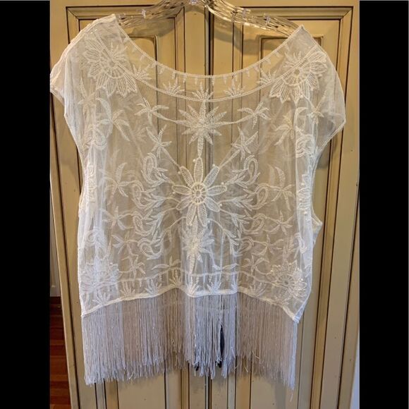 Sheer Xhileration top, fringe hem, size large - Picture 4 of 6